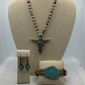 Turquoise and Brown Beaded Necklace Set